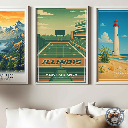 Memorial Stadium Illinois Art Print: Minimalist College Football Poster