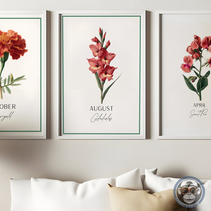 Gladiolus Print: August Birth Flower Botanical Art