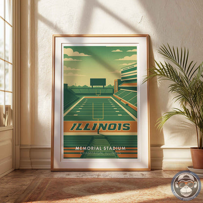 Memorial Stadium Illinois Art Print: Minimalist College Football Poster