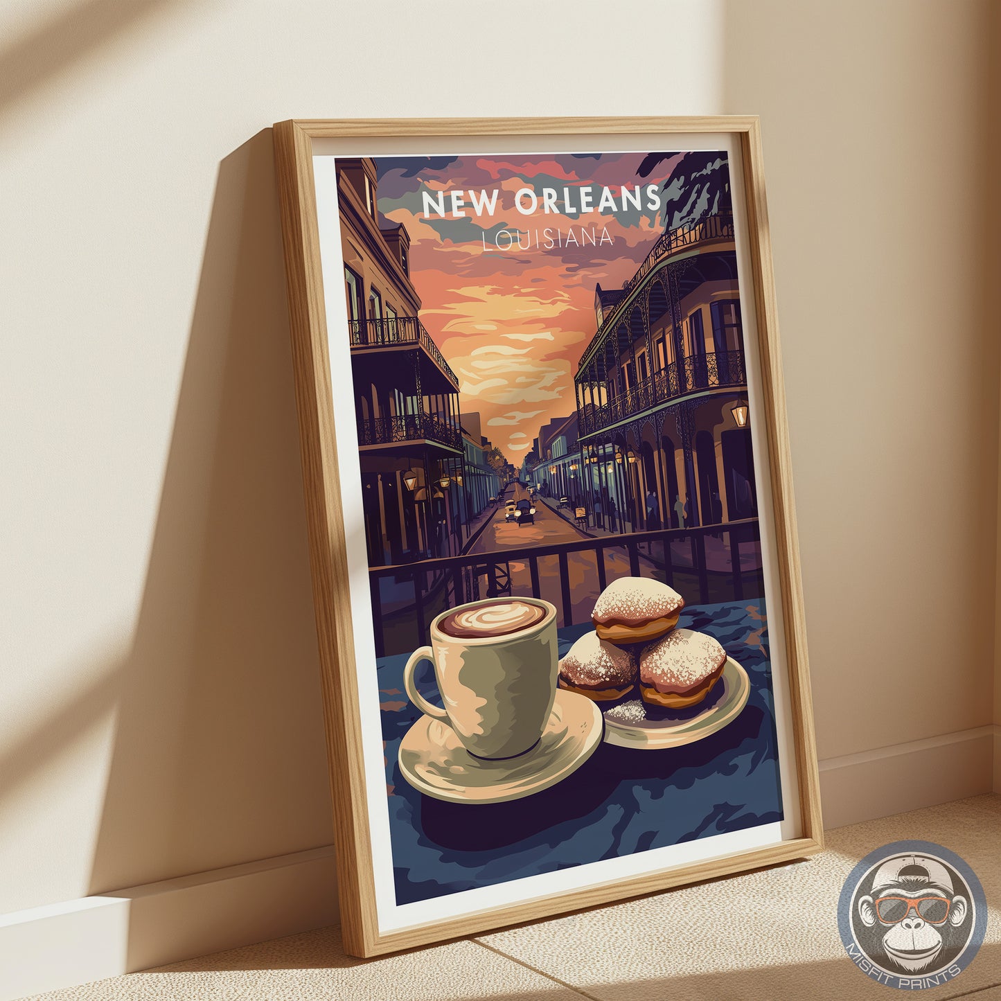 New Orleans Coffee & Beignets Print: French Quarter Vintage Travel Poster