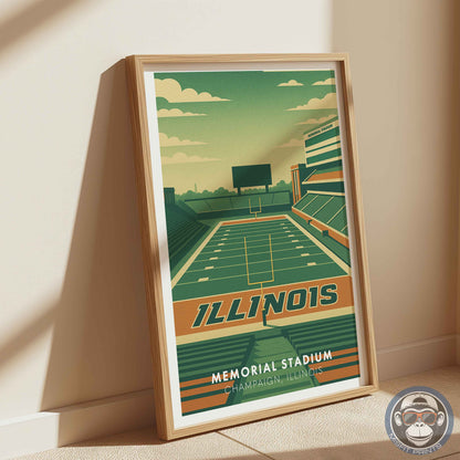 Memorial Stadium Illinois Art Print: Minimalist College Football Poster
