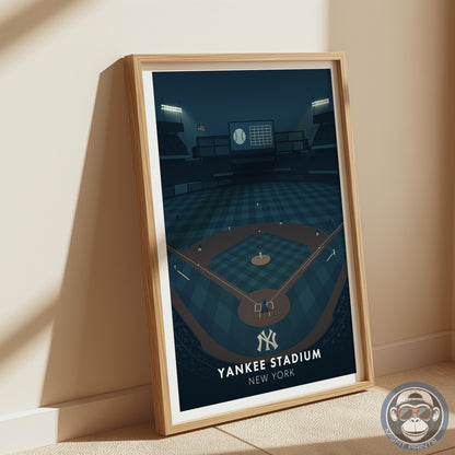 New York Night Baseball Poster, Minimalist Stadium Art Print