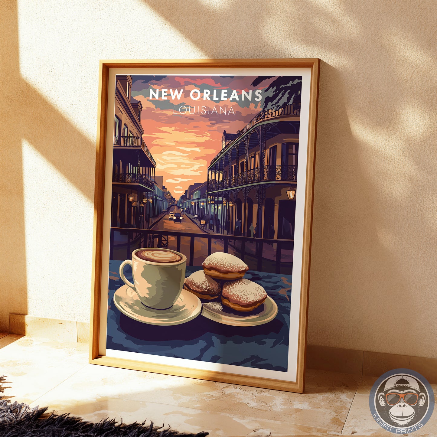 New Orleans Coffee & Beignets Print: French Quarter Vintage Travel Poster