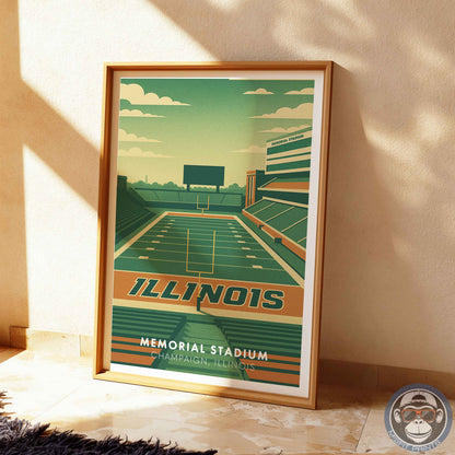 Memorial Stadium Illinois Art Print: Minimalist College Football Poster