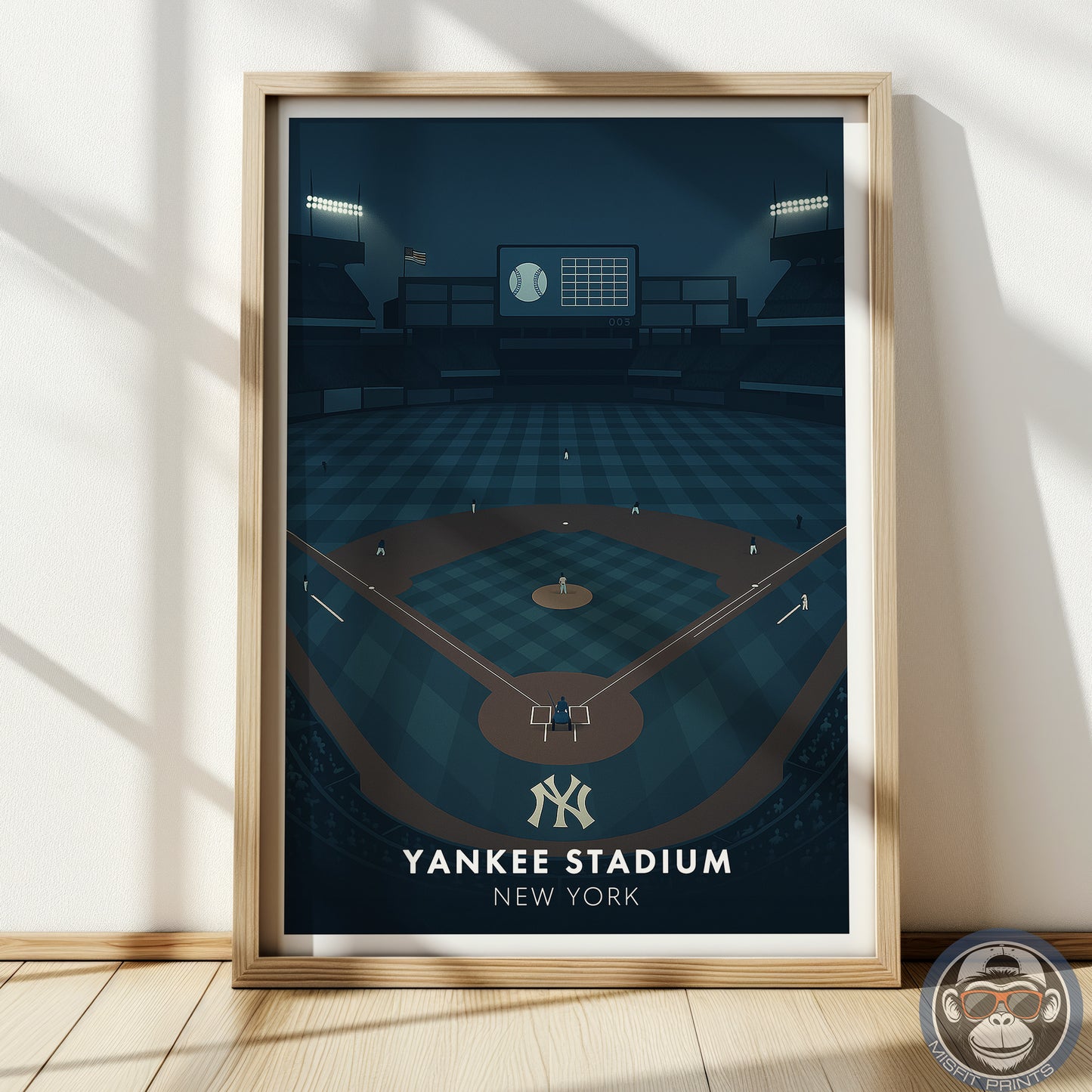 New York Night Baseball Poster, Minimalist Stadium Art Print