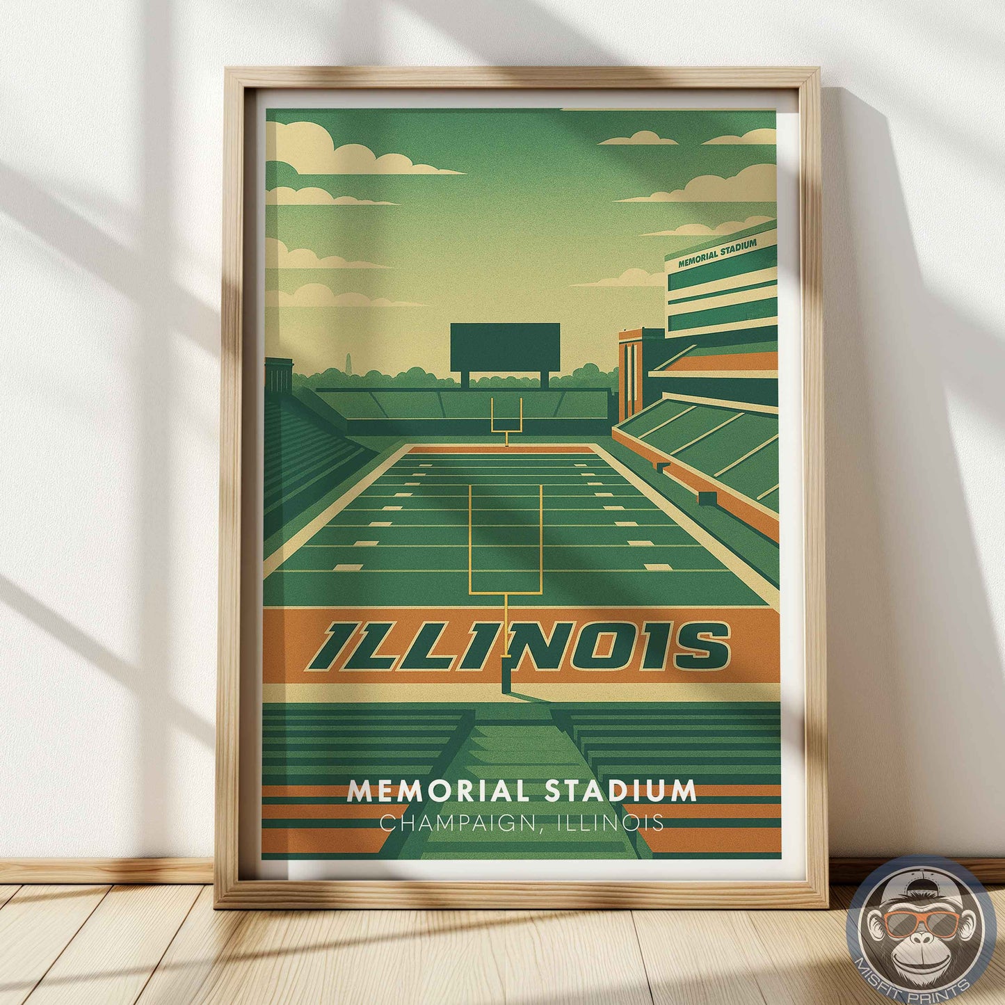 Memorial Stadium Illinois Art Print: Minimalist College Football Poster