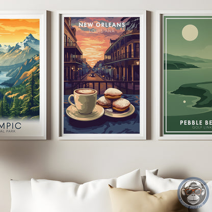 New Orleans Coffee & Beignets Print: French Quarter Vintage Travel Poster