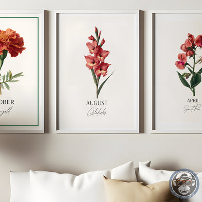 Gladiolus Print: August Birth Flower Botanical Art