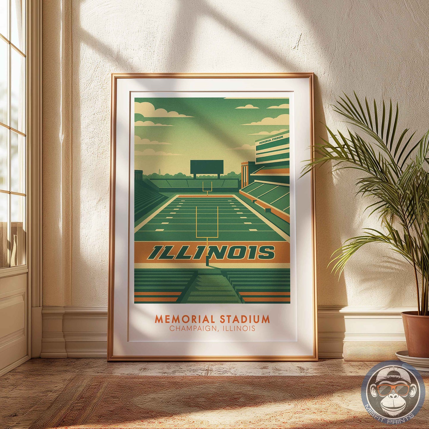 Memorial Stadium Illinois Art Print: Minimalist College Football Poster