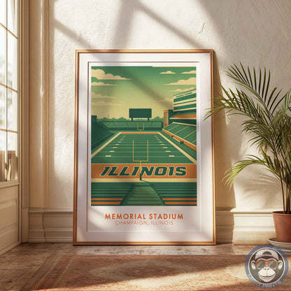 Memorial Stadium Illinois Art Print: Minimalist College Football Poster