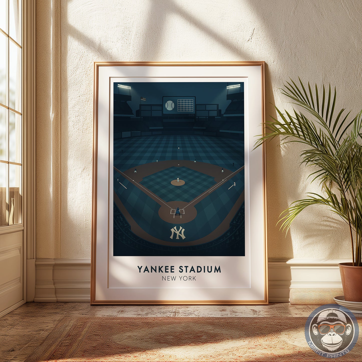 New York Night Baseball Poster, Minimalist Stadium Art Print