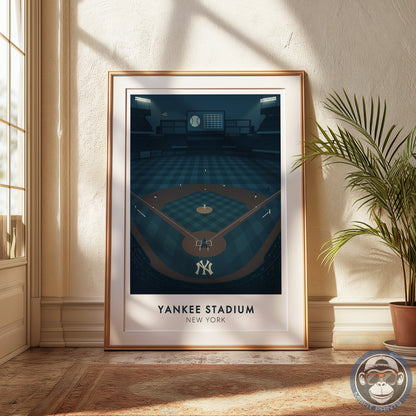 New York Night Baseball Poster, Minimalist Stadium Art Print