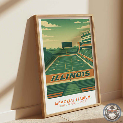 Memorial Stadium Illinois Art Print: Minimalist College Football Poster