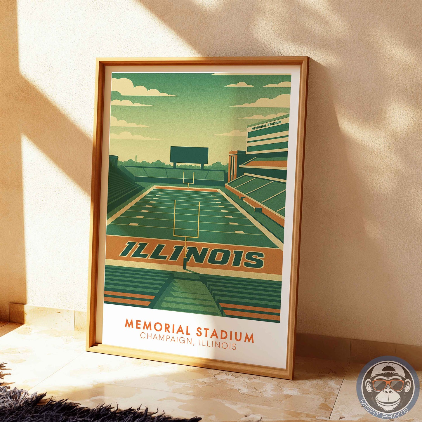 Memorial Stadium Illinois Art Print: Minimalist College Football Poster