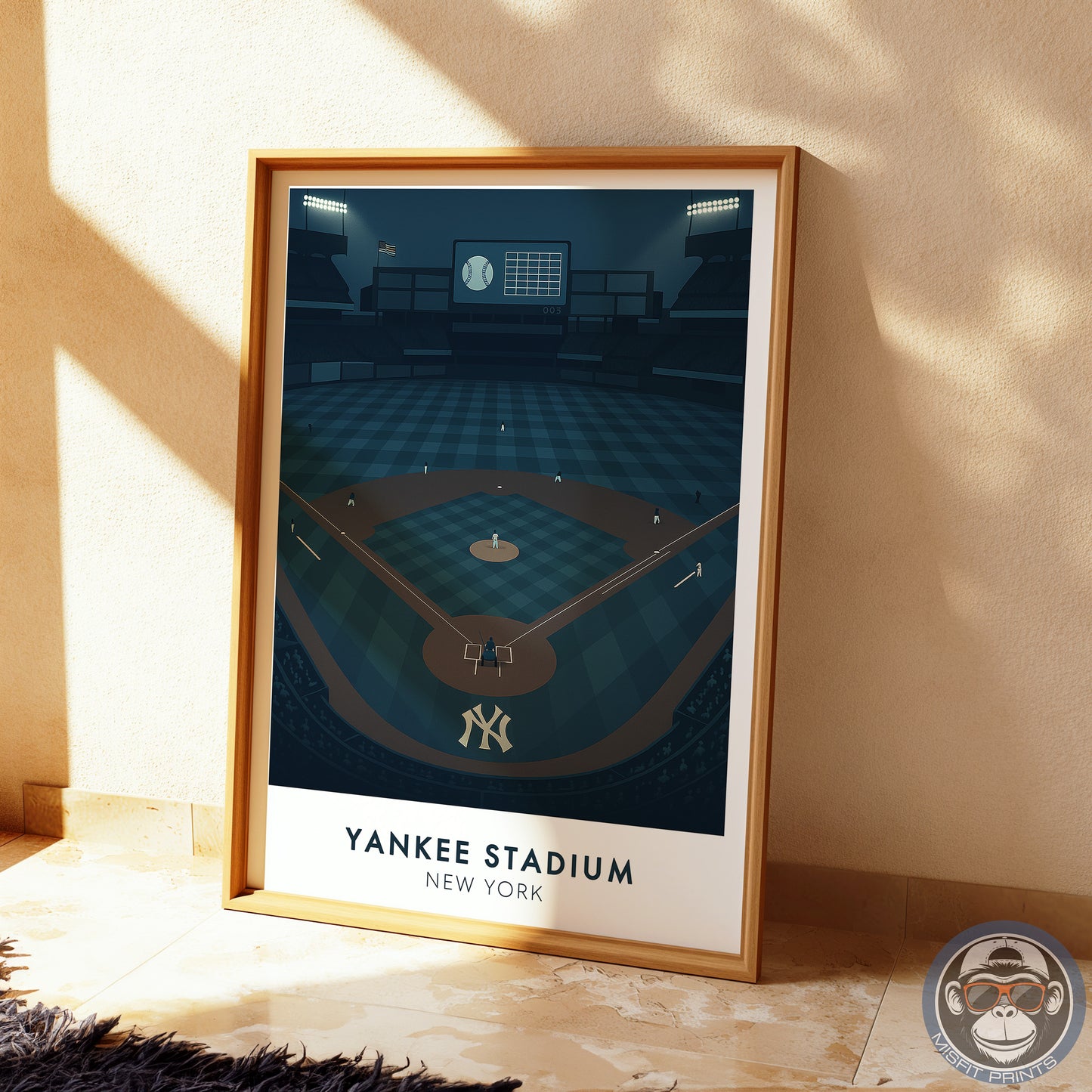 New York Night Baseball Poster, Minimalist Stadium Art Print