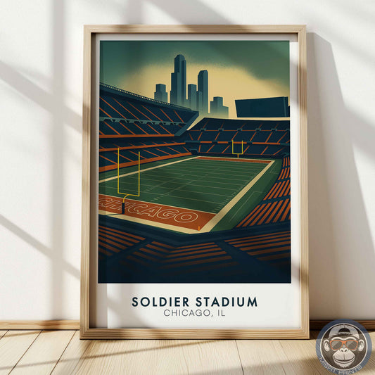 Soldier Field Chicago Poster – Illinois Football Stadium Skyline Wall Art Print for Home Decor