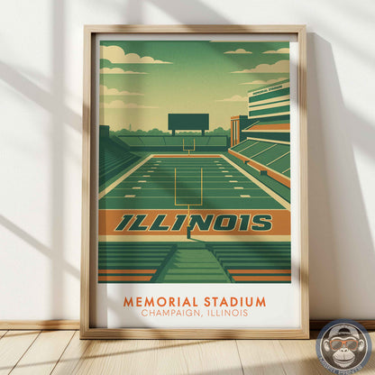 Memorial Stadium Illinois Art Print: Minimalist College Football Poster