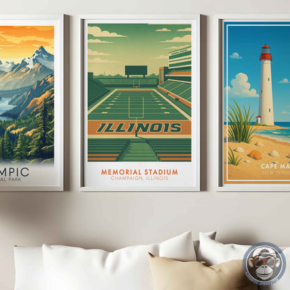 Memorial Stadium Illinois Art Print: Minimalist College Football Poster