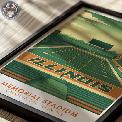 Memorial Stadium Illinois Art Print: Minimalist College Football Poster
