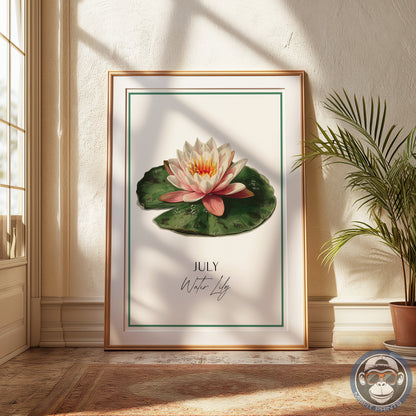 Water lily Print: July Birth Flower Botanical Art