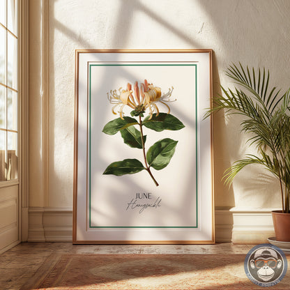 Honeysuckle Print: June Birth Flower Botanical Art