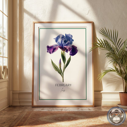 Iris Print: February Birth Flower Botanical Art