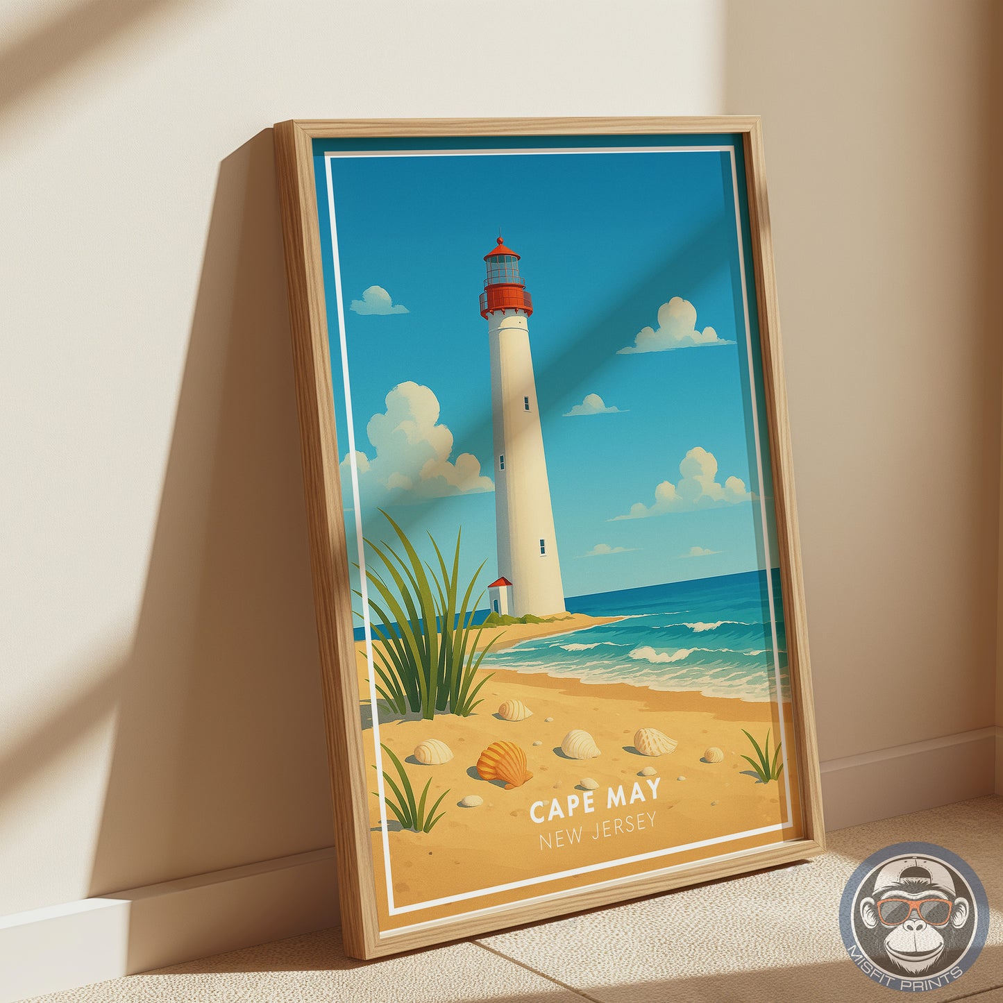 Cape May Lighthouse Art Print – Coastal New Jersey Beach Poster, Nautical Wall Decor, Seaside Home Artwork, Misfit Prints