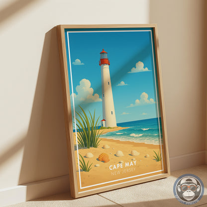 Cape May Lighthouse Art Print – Coastal New Jersey Beach Poster, Nautical Wall Decor, Seaside Home Artwork, Misfit Prints