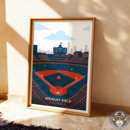 Wrigley Field Chicago Poster – Retro Modern Baseball Stadium Wall Art Print