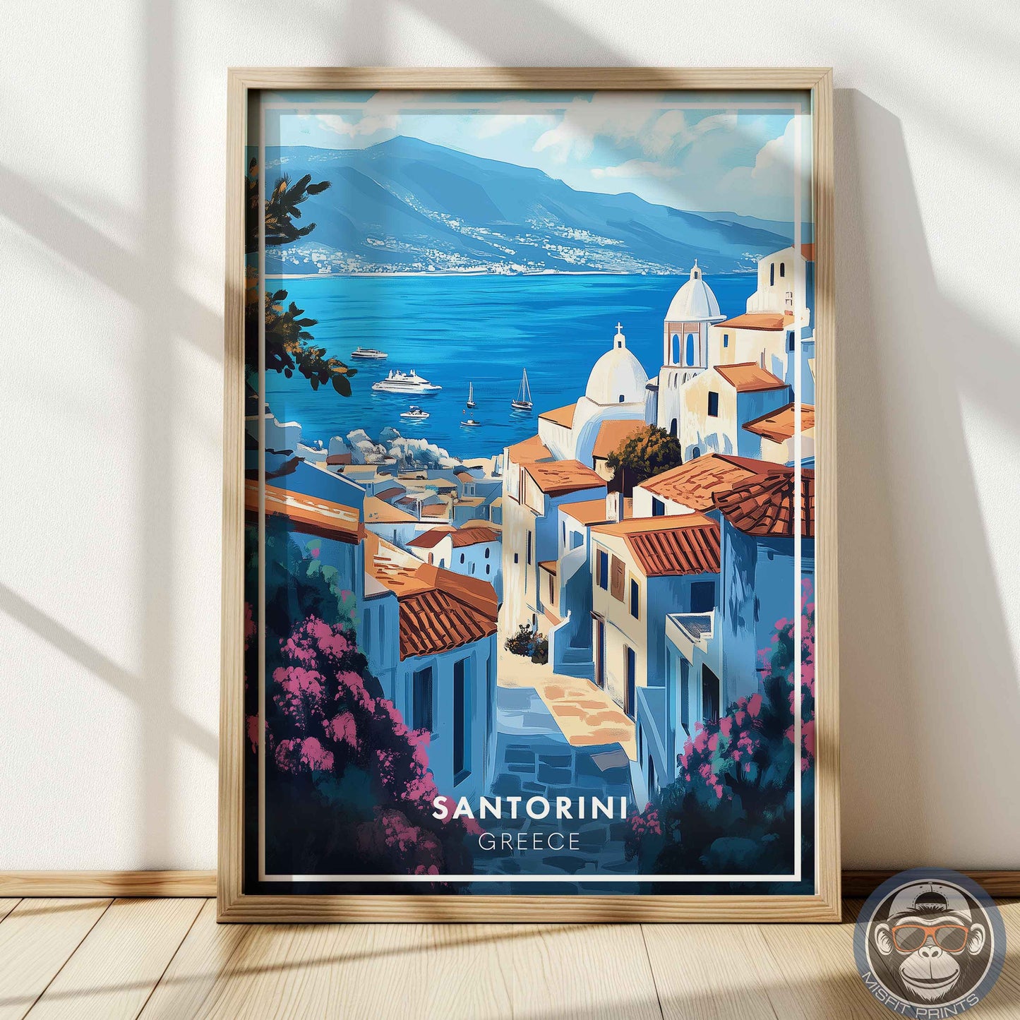 Santorini Poster – Greece Wall Art, Aegean Coastal Print, Mediterranean Travel Decor