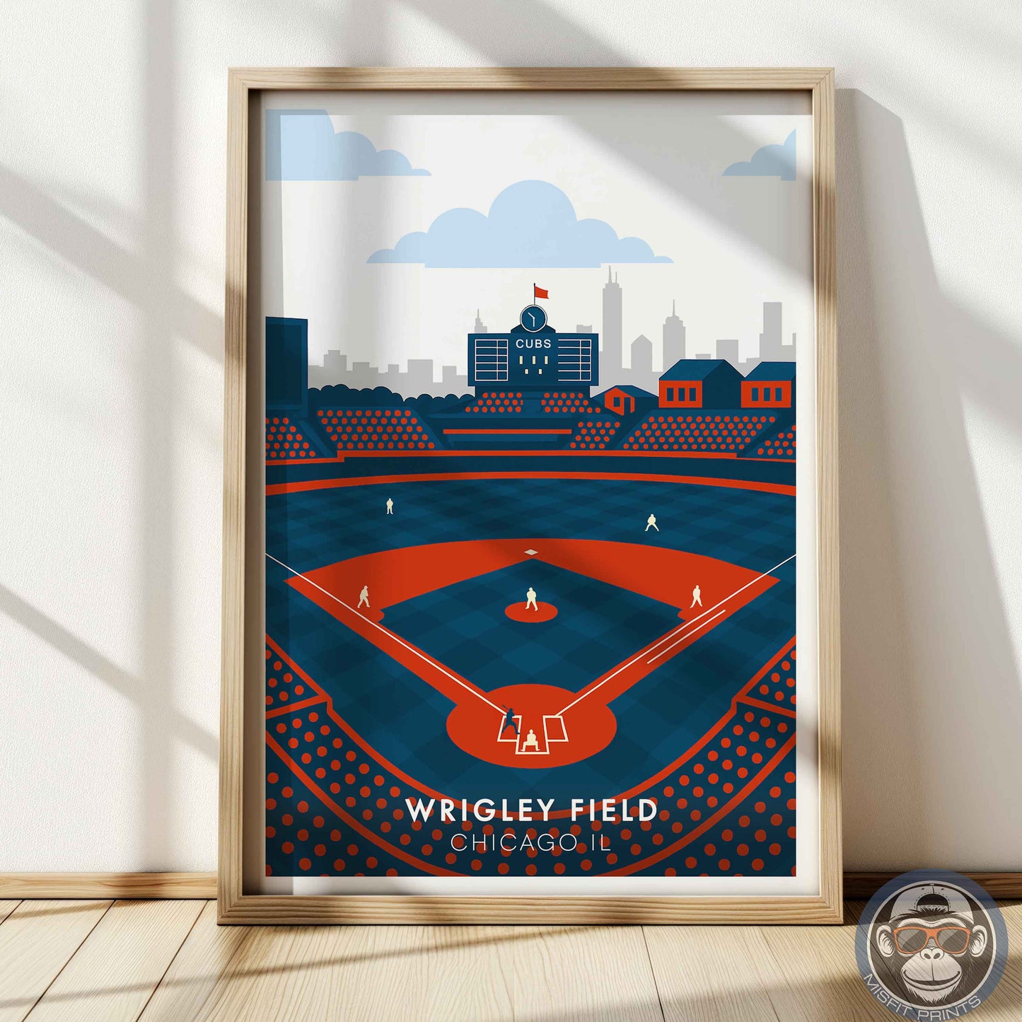 Wrigley Field Chicago Poster – Retro Modern Baseball Stadium Wall Art Print