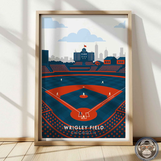 Wrigley Field Chicago Poster – Retro Modern Baseball Stadium Wall Art Print