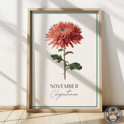 Chrysanthemum Print: November Birth Flower Botanical Art