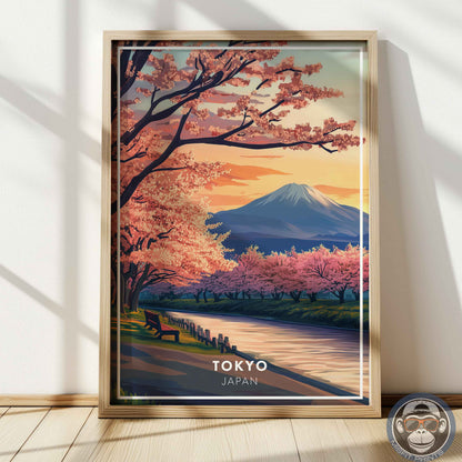 Tokyo Poster – Japan Travel Wall Art, Cherry Blossom Print, Mount Fuji Landscape Decor