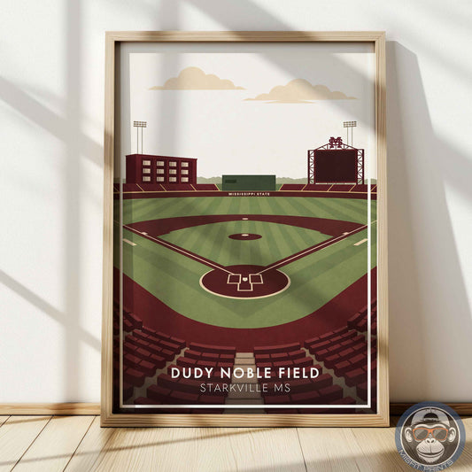 Dudy Noble Field Poster | Mississippi State Baseball Stadium Wall Art Vintage Print for MSU Fans