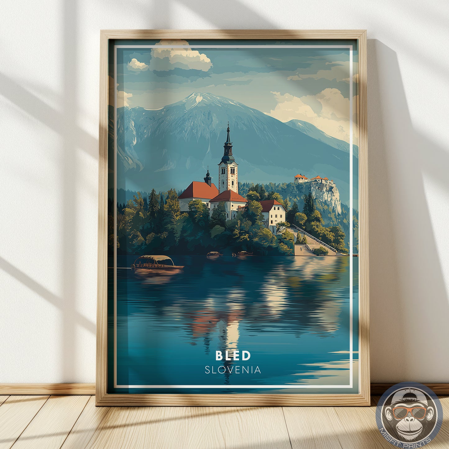 Lake Bled Slovenia Wall Art | European Travel Poster, Alpine Landscape Print, Castle and Church Scenic Decor
