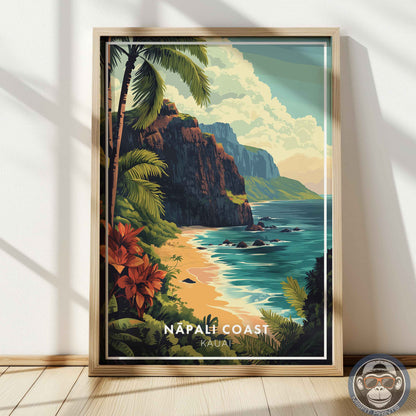Nā Pali Coast Poster – Kauai Hawaii Wall Art, Tropical Beach Print, Island Travel Decor