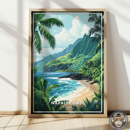 Nā Pali Coast Poster – Kauai Hawaii Wall Art, Tropical Beach Print, Coastal Landscape Decor