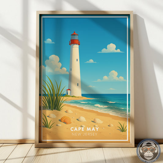 Cape May Lighthouse Art Print – Coastal New Jersey Beach Poster, Nautical Wall Decor, Seaside Home Artwork, Misfit Prints