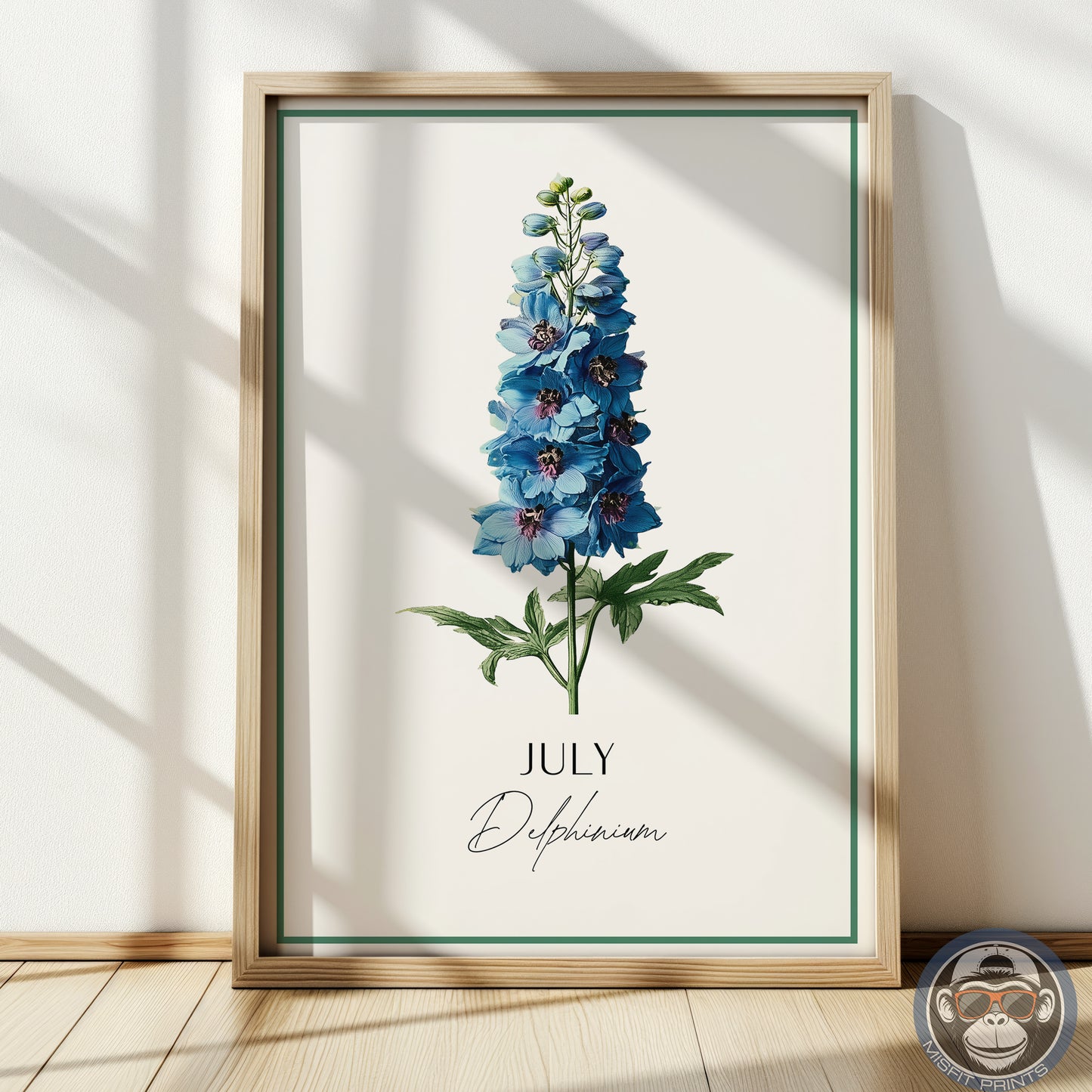 July Birth Flower Poster – Delphinium Art Print – Vintage Botanical Birthday Gift