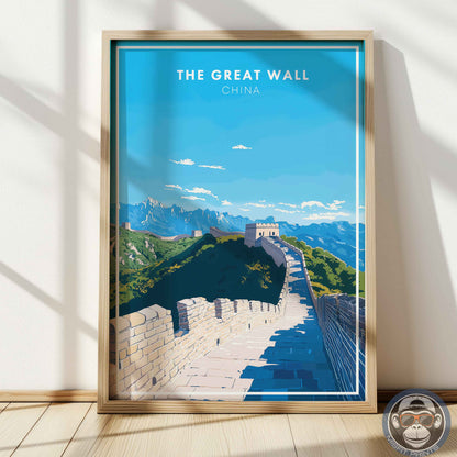 The Great Wall Poster – China Travel Wall Art, Historic Landmark Print, Mountain Landscape Decor