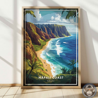 Nā Pali Coast Poster – Kauai Hawaii Wall Art, Tropical Beach Print, Coastal Travel Decor