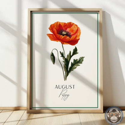 August Birth Flower Art Print – Poppy Illustration | Vintage Botanical Wall Art | Birthday Gift Poster | Misfit Prints