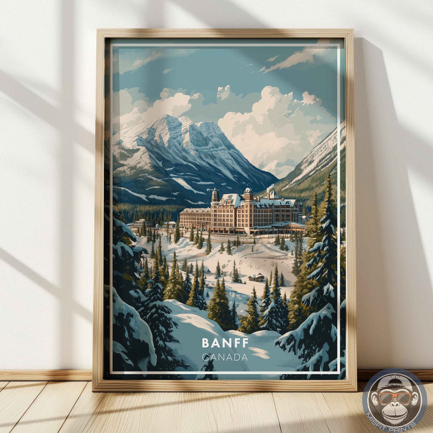 Banff Poster – Canada Travel Wall Art, Rocky Mountain Winter Print, Castle Hotel Decor