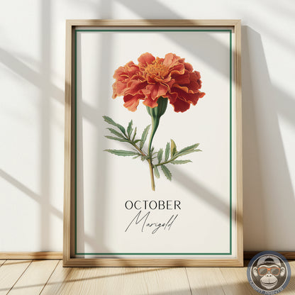 Marigold Print: October Birth Flower Botanical Art