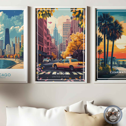 New York Poster – USA City Wall Art, Empire State Building Print, Urban Travel Decor