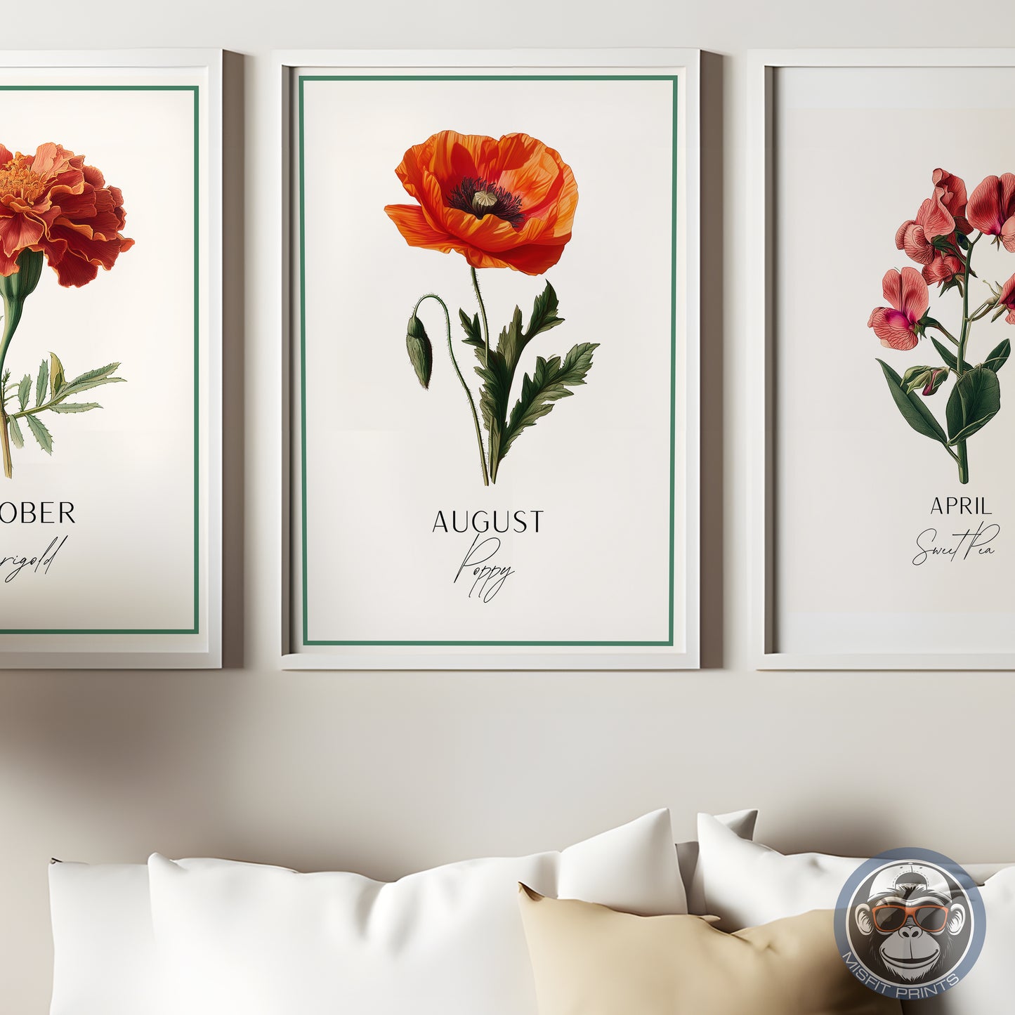 August Birth Flower Art Print – Poppy Illustration | Vintage Botanical Wall Art | Birthday Gift Poster | Misfit Prints