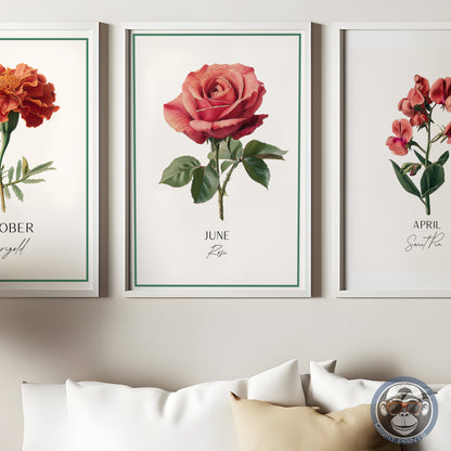 June Birth Flower Print – Rose Illustration