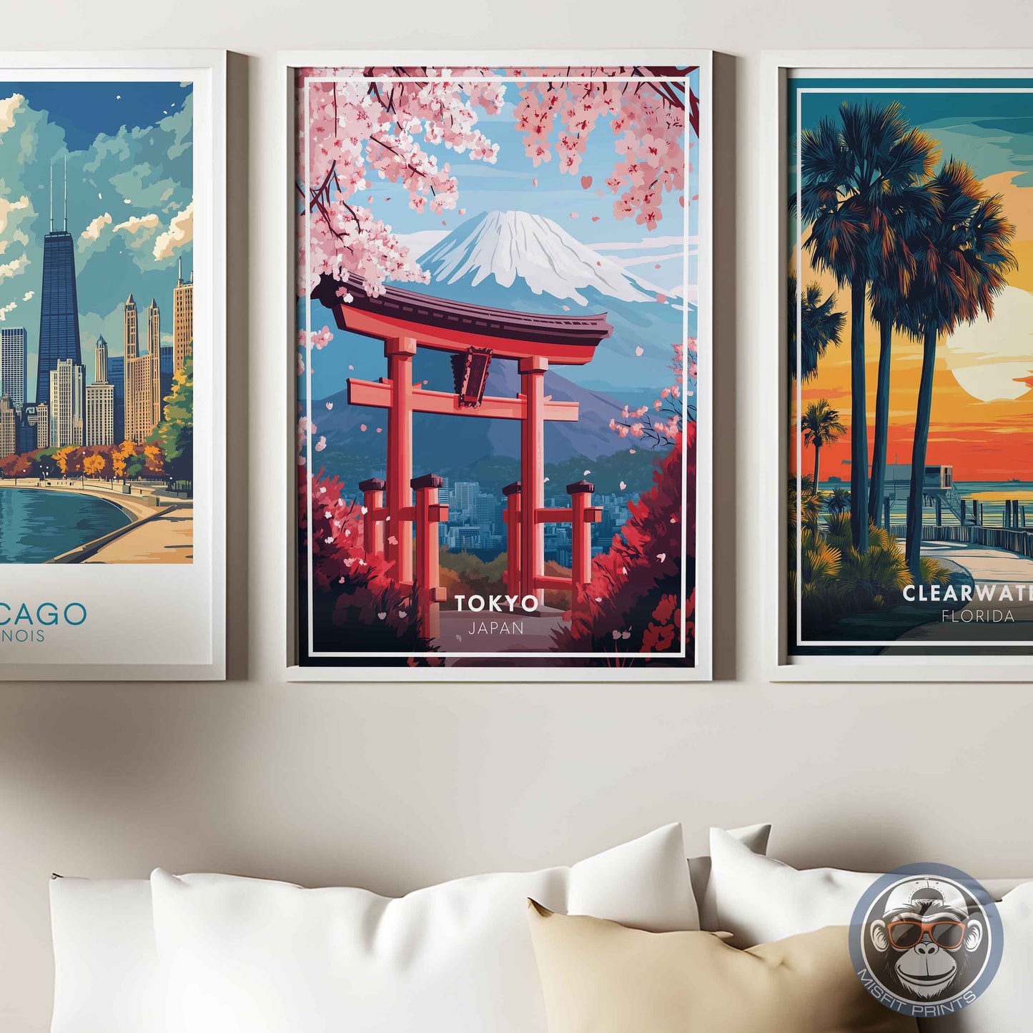 Tokyo Poster – Japan Travel Wall Art, Mount Fuji Print, Torii Gate and Cherry Blossom Decor