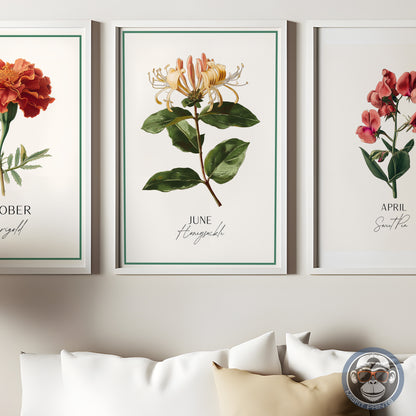 Honeysuckle Print: June Birth Flower Botanical Art